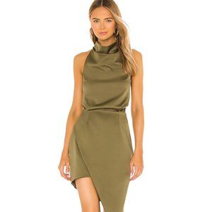 Revolve Elliatt Camo Asymmetrical Satin Cocktail Dress Green in Size Medium